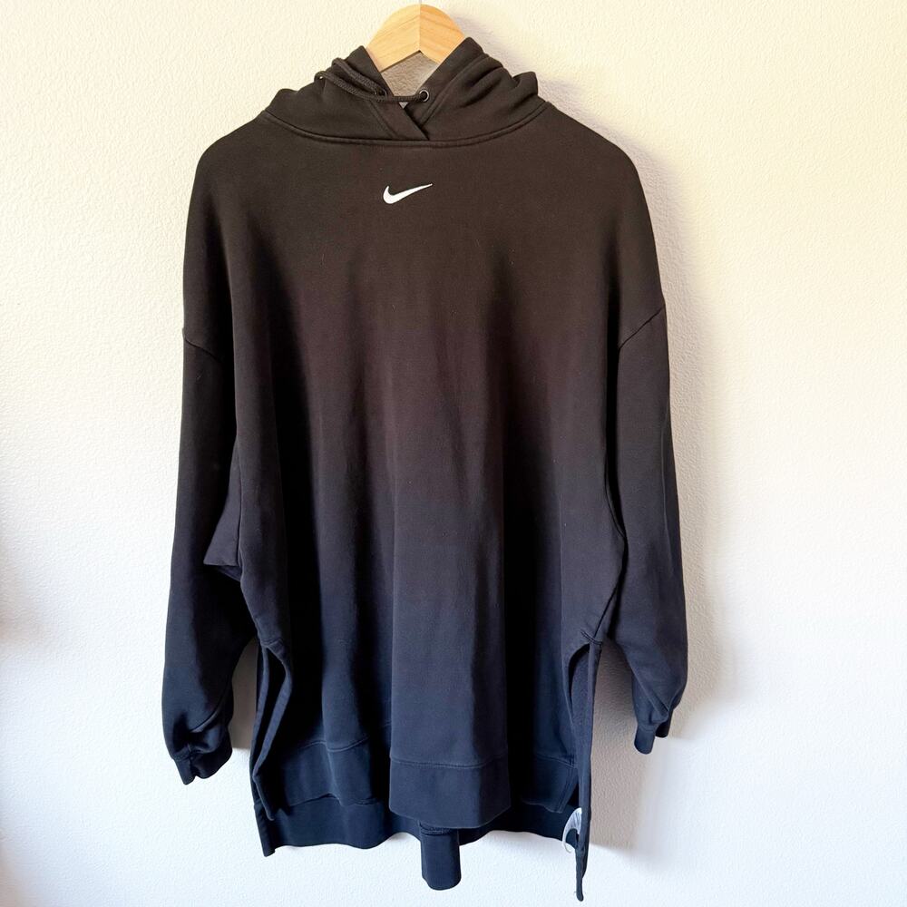 NIKE‎ | Black White Hoodie Tunic Dress Sweatshirt Soft Long Line | Size Large